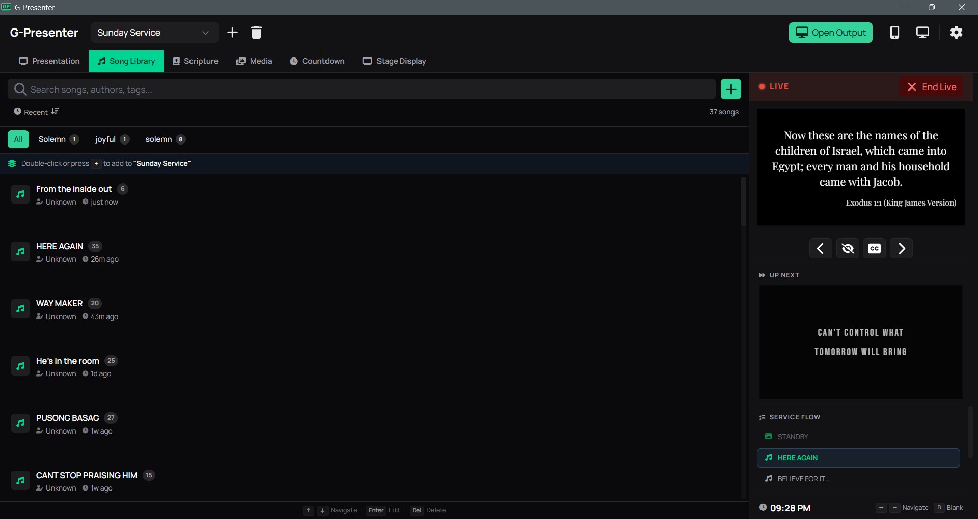 Song library and editor screenshot