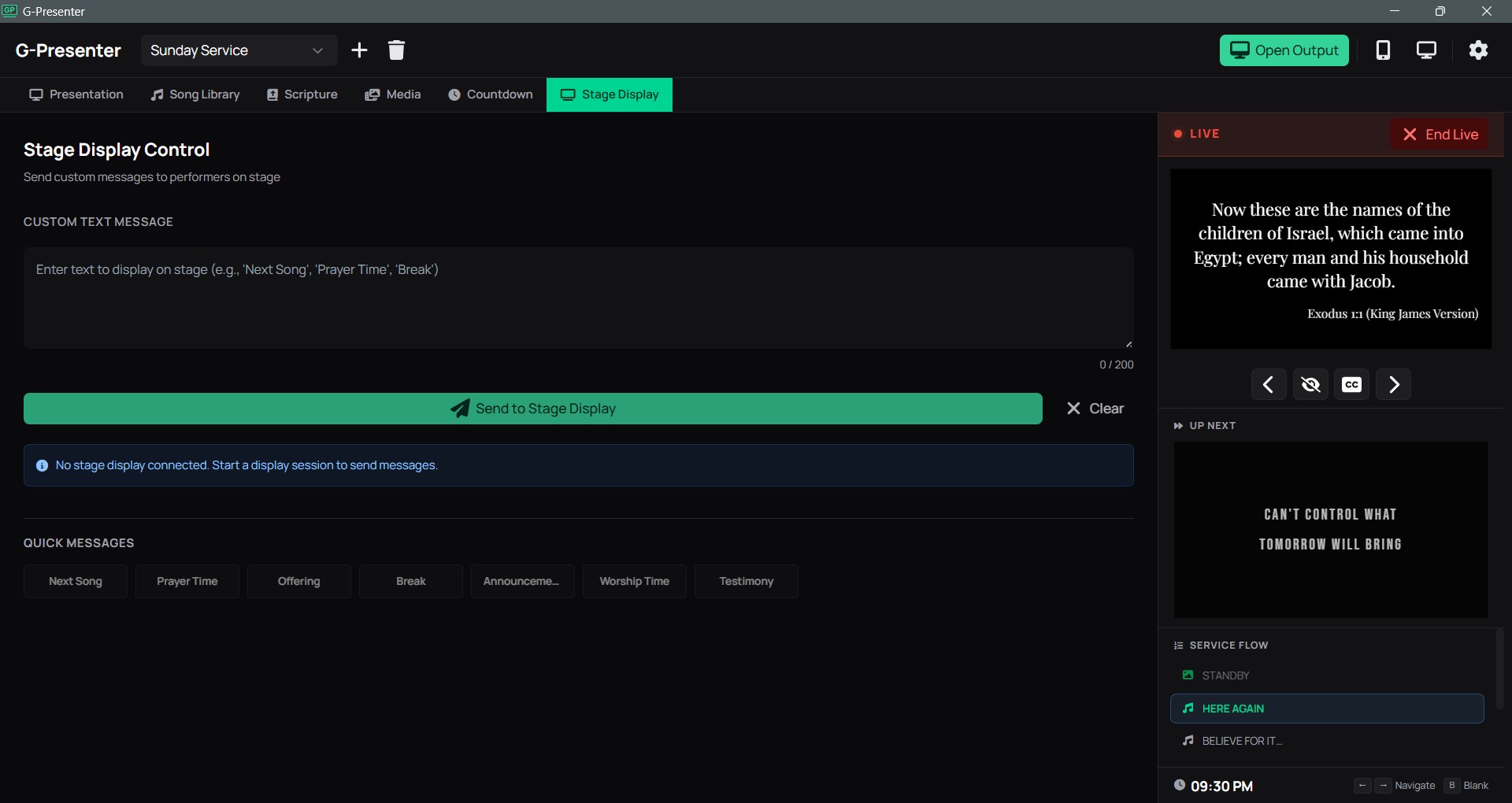 Stage display control screenshot